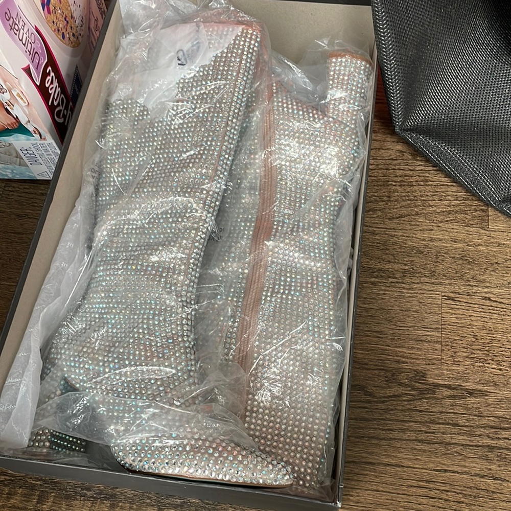 Betsey Johnson Silver Rhinestone Boots